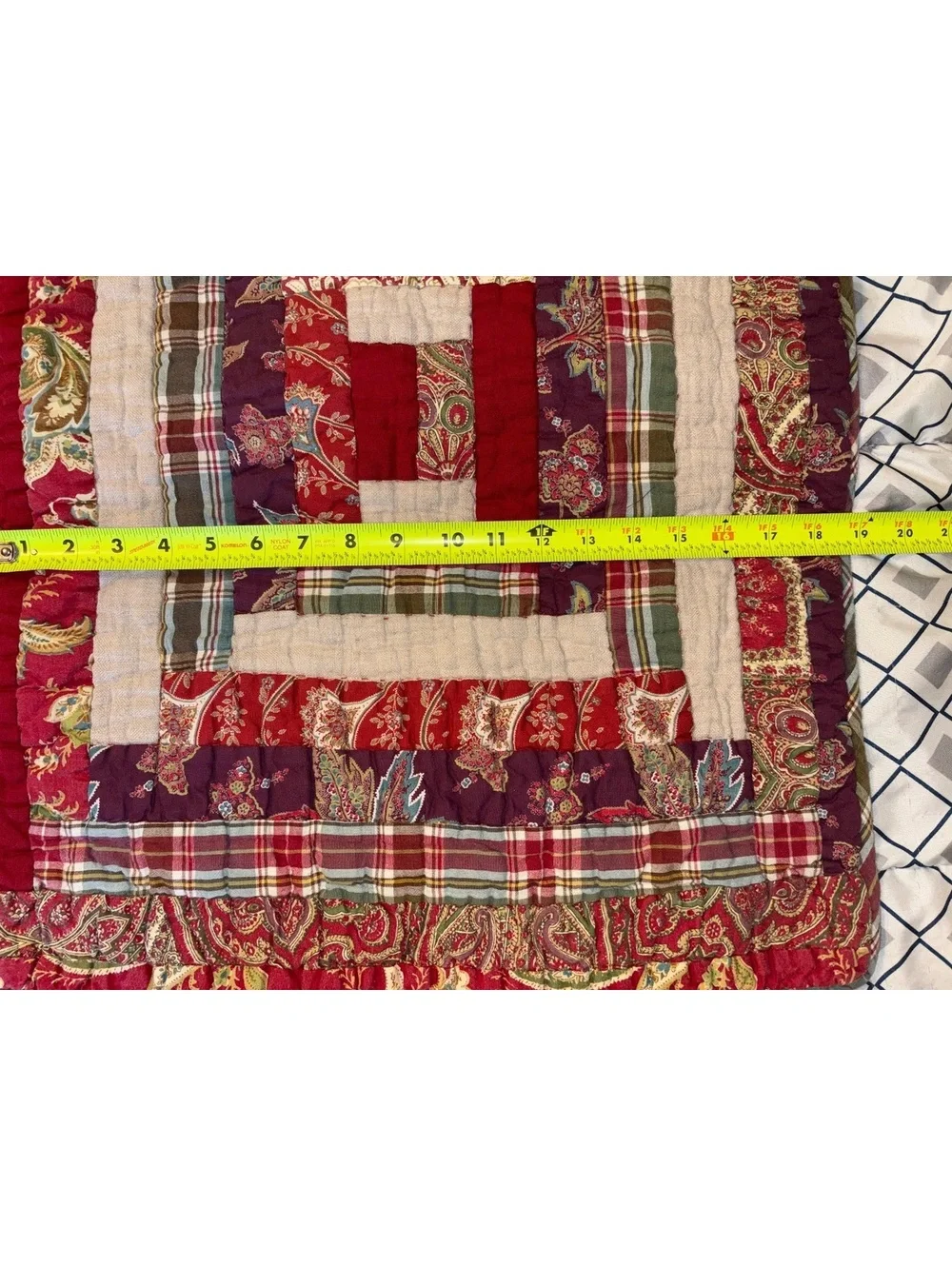 Vintage 2009 Pottery Barn Log Cabin Patchwork Pillow Shams Set Red Plaid Paisley